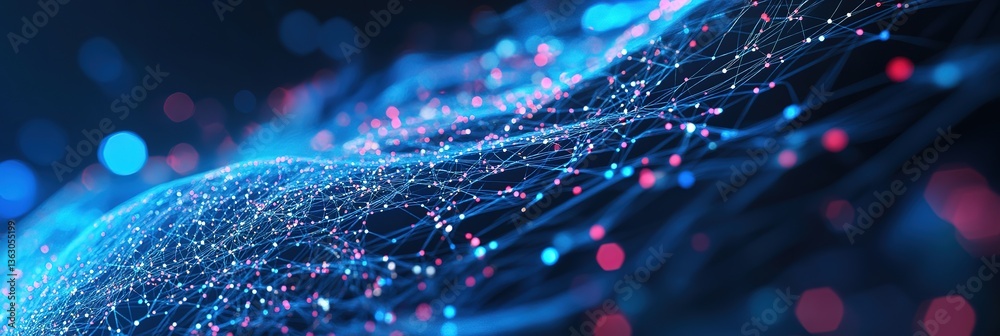 Poster wireless data transmission, high internet information flow in abstract cyberspace. neural network 3d