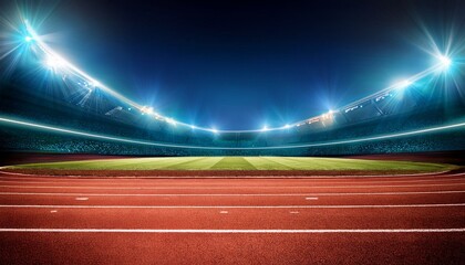 empty running track with stadium lights night