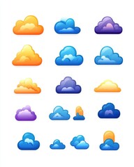 Obraz premium A vibrant array of fluffy clouds in various shades of pink, orange, and purple, illuminated by the warm glow of a sunset, creating a stunning and dreamy sky backdrop.