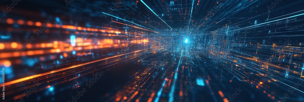 Poster wireless data transmission, high internet information flow in abstract cyberspace. neural network 3d