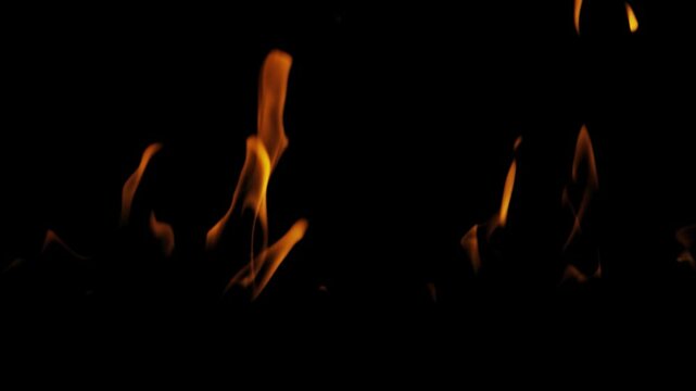 Burning flames from start to finish with ProRes codec Isolated by Alpha channel, a close-up of a simulated fiery fire burning with the colors of real flames