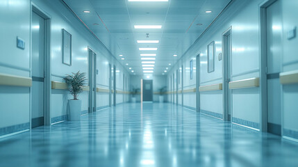 Obraz premium A blurred hospital background with bright white lighting, clean and sterile medical environment