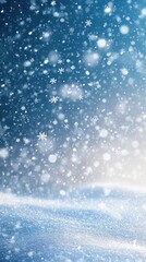 Obraz premium A serene winter landscape featuring a pristine, snow-covered ground blanketed in soft, white snowflakes, with delicate frost glistening under the bright sunlight.