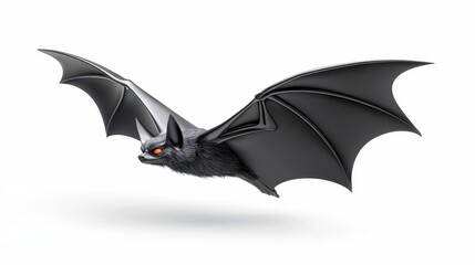 Black Bat in Flight Against White Background