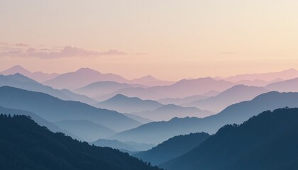 Serene sunrise over misty mountain range nature landscape photography tranquil environment awe-inspiring viewpoint for nature lovers
