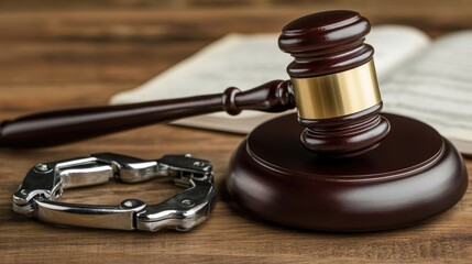 Justice Symbol: Gavel and Handcuffs Representing Law, Trials, and Civil Rights
