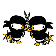 2 Birds Ninja Fighter Assassin Sword Ninja Star Design Lover Art Vector Illustration Card T-Shirt Poster Sticker Graphic Print Decorative Drawing Isolated Logo Decoration Symbol Creative Cool Style
