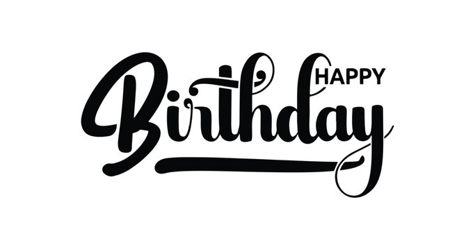 Happy Birthday text. Beautiful handwritten modern calligraphy in black color on a transparent background. Illustration text Typography design vector. Great for a Greeting card.