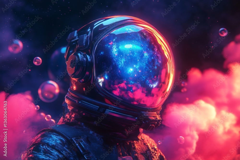 Poster Astronaut exploring the mysteries of the universe with vibrant cosmic colors in a nebula setting