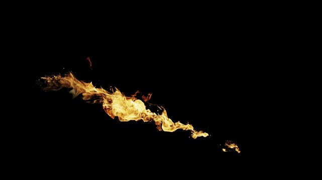 Burning flames from start to finish with ProRes codec Isolated by Alpha channel, a close-up of a simulated fiery fire burning with the colors of real flames