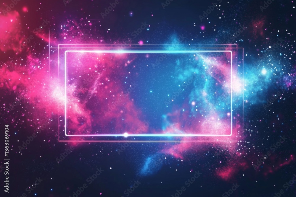 Poster Colorful cosmic background with glowing frame and vibrant interstellar patterns at night