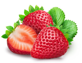 Strawberry with strawberries sliced half isolated on a white background.