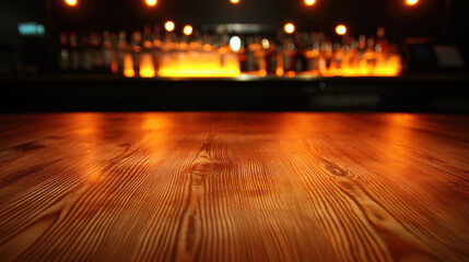 close up of weathered wooden tabletop with warm lighting in background, creating cozy atmosphere