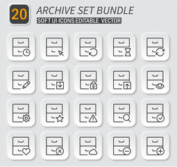 Archive drawers set of icons with symbols in minimalist neumorphic design