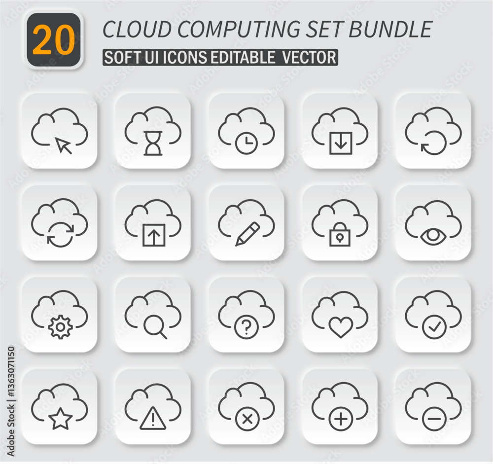 Poster Modern Cloud Computing Icons Set with Editable Vector Elements for Web Design
