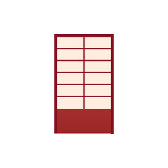 Japanese traditional sliding door, vector flat Shoji icon, Asian room interior decoration, paper or wooden glass door