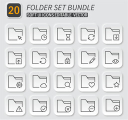 Collection of Folder Icons with Action Symbols in a Neumorphic Style Design