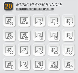 Modern Music Player Interface 20 Icons Set for Application Development Projects
