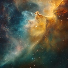 Majestic Golden and Blue Nebula with Cosmic Dust and Stars in High-Resolution Space Scene