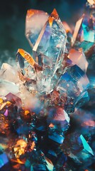 Mesmerizing Colorful Crystal Formation with Reflective Surfaces and Stunning Light Refractions