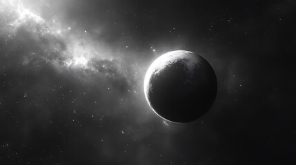Mysterious Black And White Celestial Planet Surrounded By Stars In The Infinite Universe