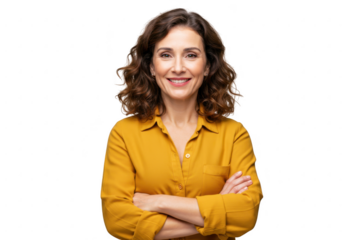A confident middle-aged businesswoman with her arms crossed isolated on transparent background