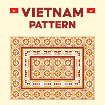Vietnamese pattern, red and yellow motifs, retro, classic Vietnamese tiles, Traditional Vietnamese motifs