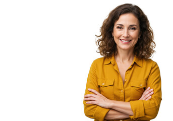 A confident middle-aged businesswoman with her arms crossed isolated on transparent background