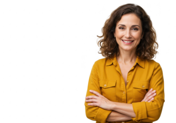 A confident middle-aged businesswoman with her arms crossed isolated on transparent background