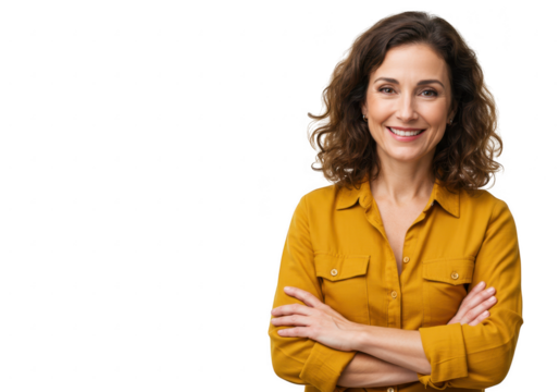 A confident middle-aged businesswoman with her arms crossed isolated on transparent background