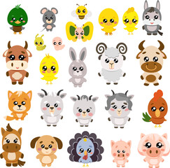 Naklejka premium Cute Farm Animals Clipart Set