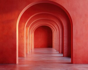 Obraz premium Vibrant red architectural arches creating a stunning corridor with soft lighting