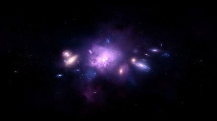 Obraz premium Photorealistic image of a distant galaxy cluster with various galaxies illuminated in deep space 