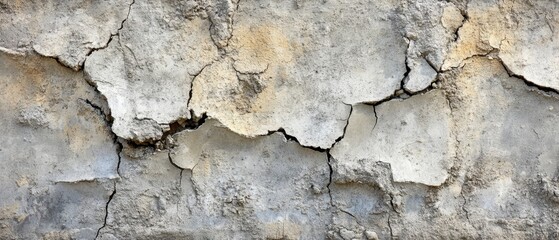 Fototapeta premium Cracked Concrete Wall Texture with Weathered Surface and Eroded Plaster for Urban Decay and Grunge Backgrounds in Architectural Design