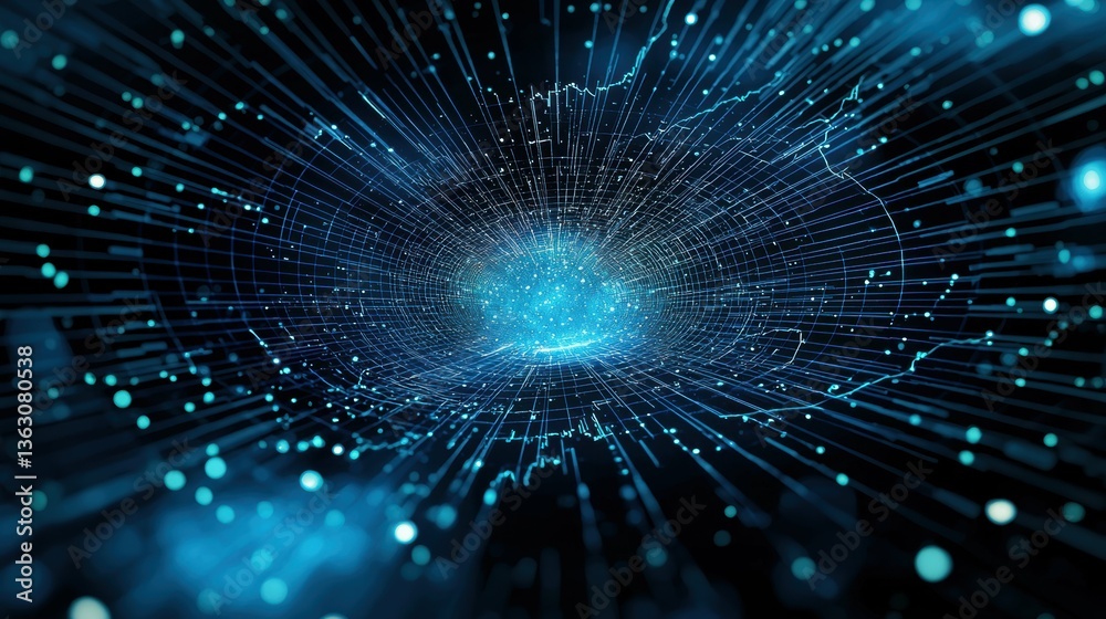Poster exploring quantum realms through digital visualization virtual space abstract graphics sci-fi enviro