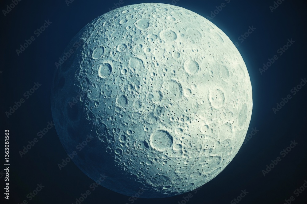 Poster detailed view of the moon's surface showcasing its craters and geographical features during nighttim