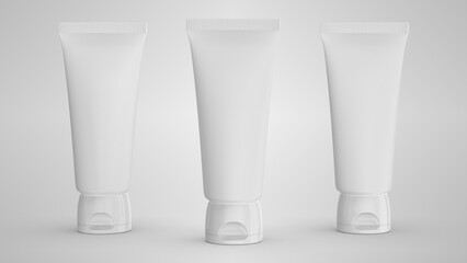 Three White Cosmetic Tubes on Minimal Background