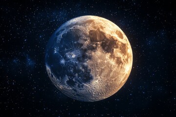 Fototapeta premium Majestic full moon surrounded by stars illuminating the night sky over a serene landscape