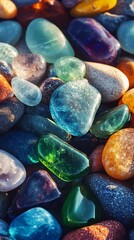 Stunning Collection of Polished Colorful Gemstones and Sea Glass Shining Under Sunlight