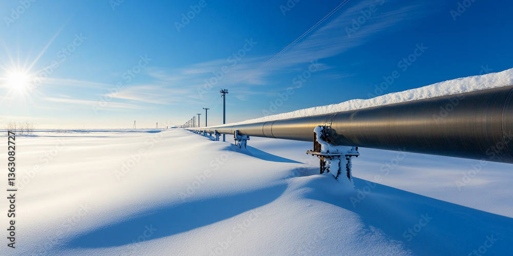 Poster pipeline stretches across a snowy landscape under clear sky generative ai