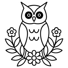 owl surrounded by colorful flowers and leaves