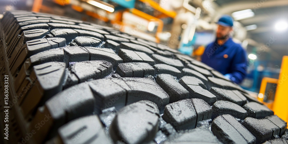 Fototapete close-up view of tire manufacturing process in factory generative ai