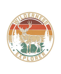 Wilderness Explorer Vintage Badge with Deer and Forest Silhouette vector custom t-shirt design 