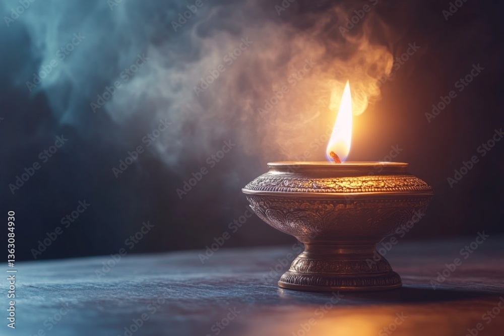 Aufkleber decorative oil lamp with flame and smoke in a dimly lit setting creates a tranquil atmosphere