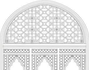 Intricate Geometric Pattern Archway Line Art Illustration