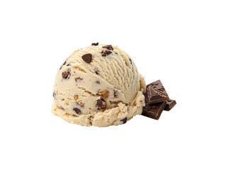 Chocolate chip cookie dough ice cream with chocolate pieces isolated on white background.