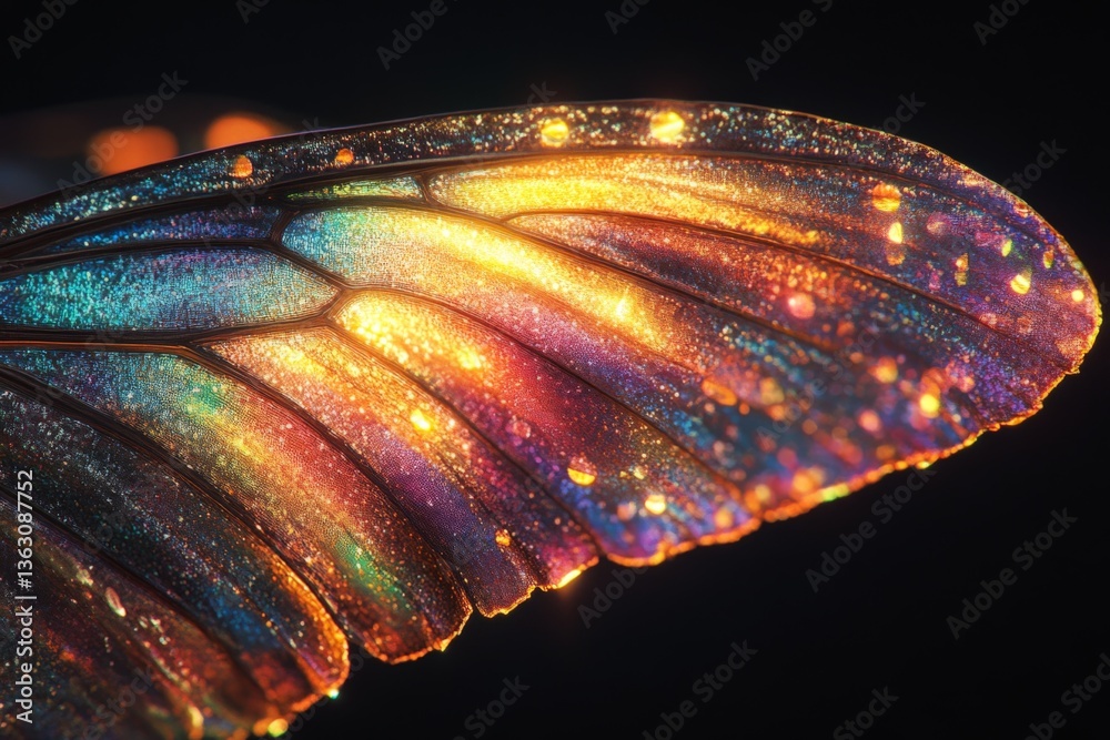 Poster vibrant and iridescent wing of a butterfly captured in stunning detail showcasing color and texture