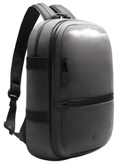 Sleek black backpack with modern design features.