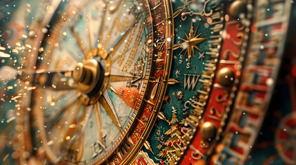 Obraz premium Exploring the intricate details of a vintage compass surrounded by festive decorations during Christmas and New Year celebrations