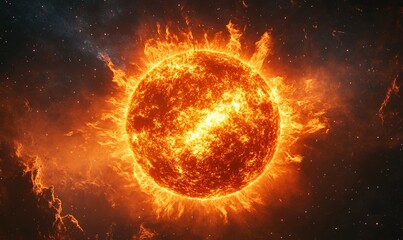 Fototapeta premium Fiery Sun in a Cosmic Dance. A breathtaking image of the sun's incandescent beauty and power.